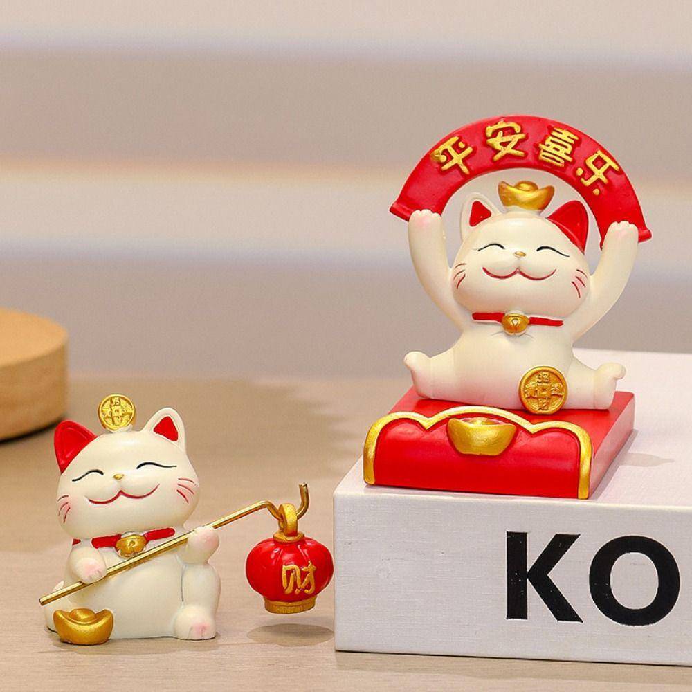 Cartoon Lucky Cat Figurines Chinese Style New Years Decor  Spring Festival