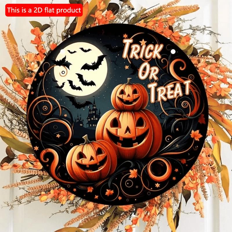 2d Flat 20*20cm, Halloween Home Decoration, Pumpkin "trick or Treat" Wooden Circular Logo Creative Decoration Board, for Home, Bar, Cafe, Garden Decor