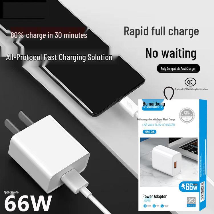 66W Super Fast Charging USB Charger Compatible with Android, Apple, and Huawei Devices