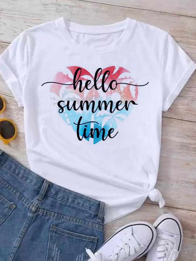 Maycaur New Women's White Tshirt Fashion Summer Letter Printing Short Sleeve T Shirt Harajuku Streetwear Tops Woman T-shirt Tees