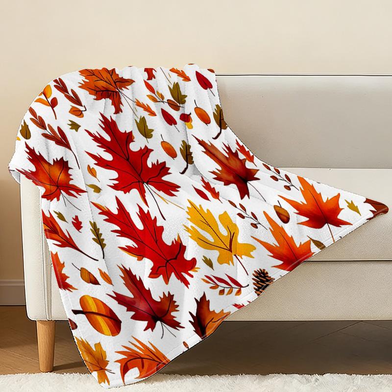 Autumn Leaves Series Printed Flannel Blanket Soft Warm & Cozy, Ideal for Dorm & Home, Adds Warm Fall Vibe