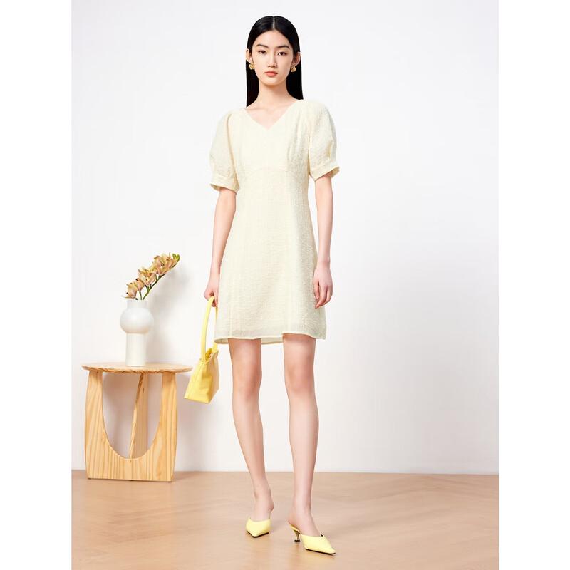 

Jiuzi Anna Coco French Puff Sleeve V-Neck Textured Midi Dress XL