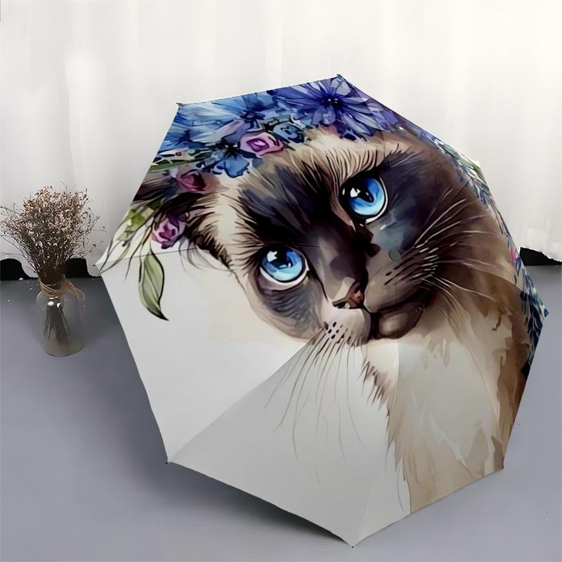 1pc Floral Cat Portrait Umbrella with Plastic Handle,Suitable for All Seasons Home Travel Outdoor UmbrellaDD415