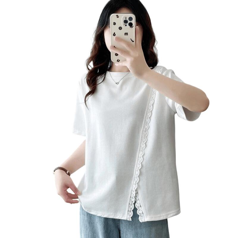 La Chapelle Women s Summer Lace Trim Slit T-Shirt 2XL