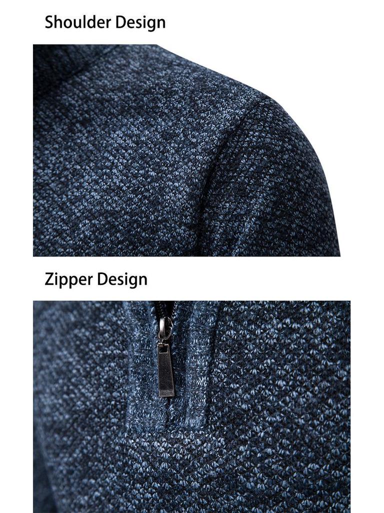 2024 Men's Plus Velvet Half-Zip High Collar Sweater - Autumn/Winter Fashion Knit Pullover
