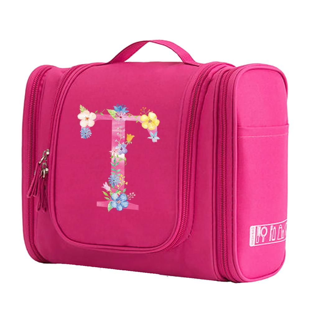 Travel Handbag Cosmetic Bags Make Up Case MakeUp Bag Wash Pouch Women Hook Up Organizer Pink Print Toiletry Accessory Storage