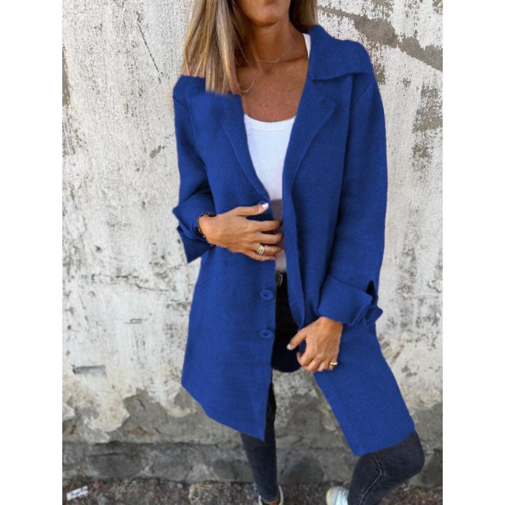 2026 Autumn Winter New Women's Solid Color Lapel Cardigan with Pockets Single Breasted Mid-Length Outerwear