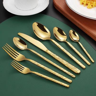 Hammered Golden Cutlery Set ,Stainless Steel Tableware Dinnerware Includes Forks Spoons Knives,Mirror Polished,Dishwasher Safe