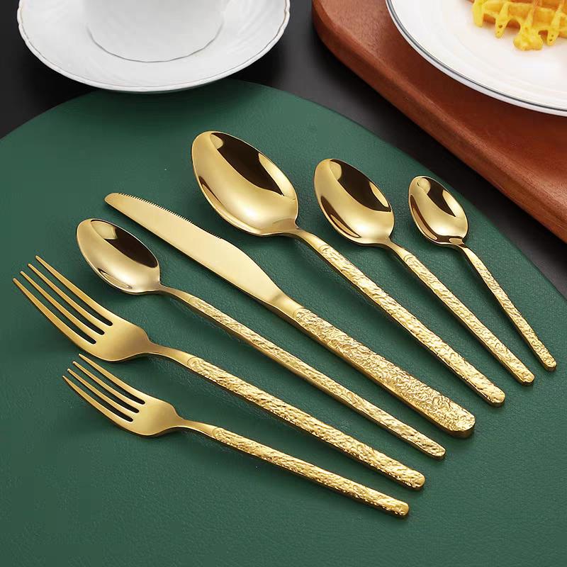 Hammered Golden Cutlery Set ,Stainless Steel Tableware Dinnerware Includes Forks Spoons Knives,Mirror Polished,Dishwasher Safe