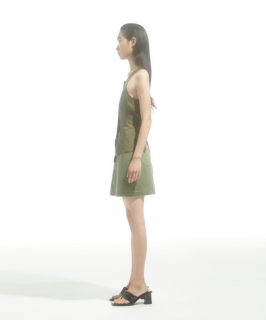 Dre Cotton Out Zip-Fly Skirt_Khaki