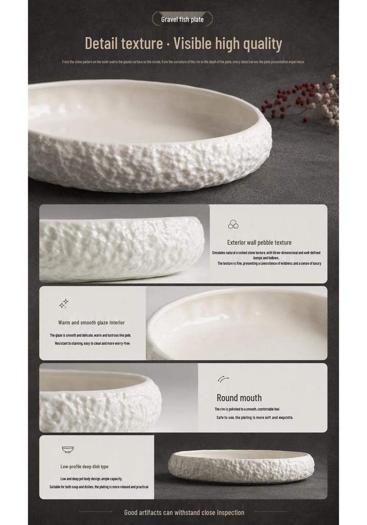 Nordic White Porcelain Oval Seafood and Vegetable Dish - Irregular Artistic Design