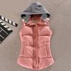 Women Autumn Winter Color Block Sleeveless Hooded Waistcoat Warm Thick Vest Coat