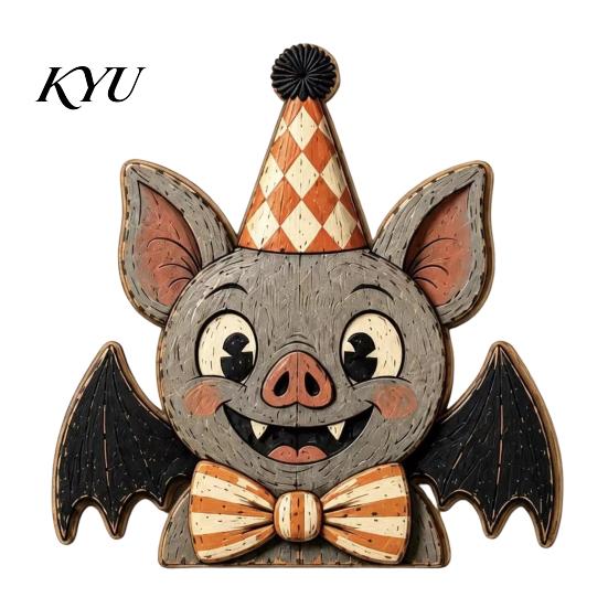 Cute Cartoon Tabletop Figures Vintage Halloween Double-Layer Wooden Decor, Spooky Character Wood Charming Retro Crafts Signs, Farmhouse Tiered