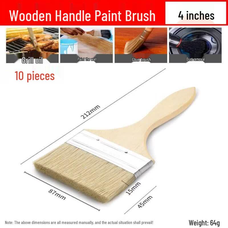Jundingying 4-inch Thick Boar Bristle Paint & Cleaning Brush Set (10-Pack)