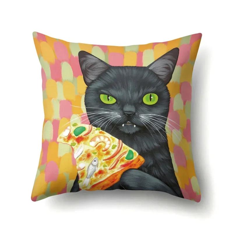 Cute Cartoon Pet Cat Pillow Cover Living Room Sofa Office Car Seat Waist Cushion   Home Decoration
