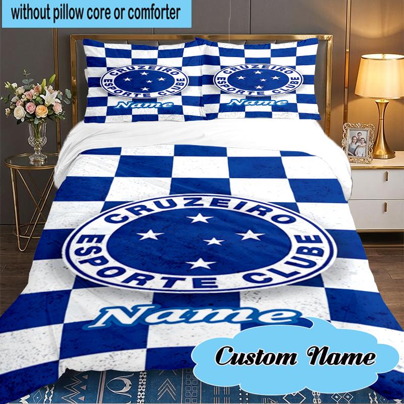 Custom Name Cruzeiro FC Crest Bedding Set 3pcs, Bedding Set Including 1pc Duvet Cover And 2pcs Pillowcases for Bedroom, Dormitory Gift