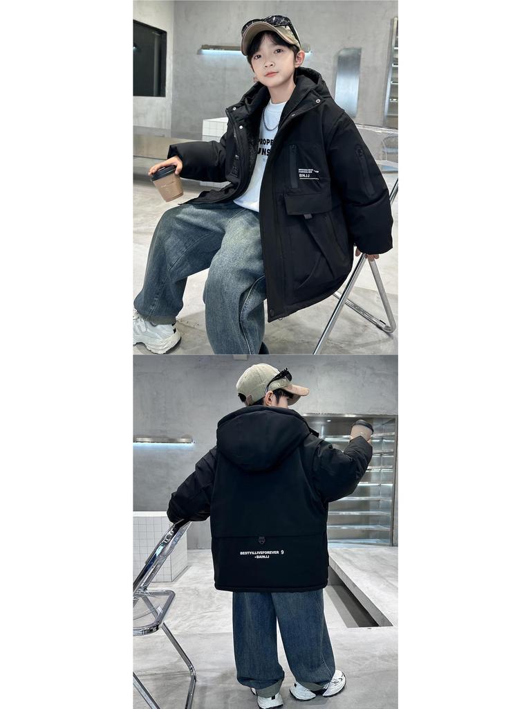 Boys' 2025 Quilted Hooded Windbreaker Jacket: Stylish Autumn/Winter Casual Top for Big Boys