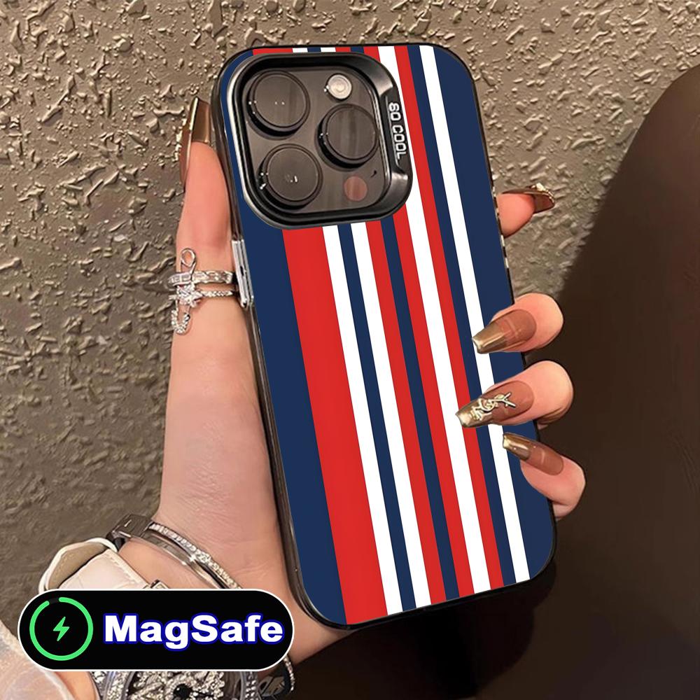 

Red Blue Stripe Mobile Phone Case for iPhone 17 16 15 14 13 12 11 Air Pro Max Plus MagSafe Translucent Colorful Cover Pretty iPhone 11