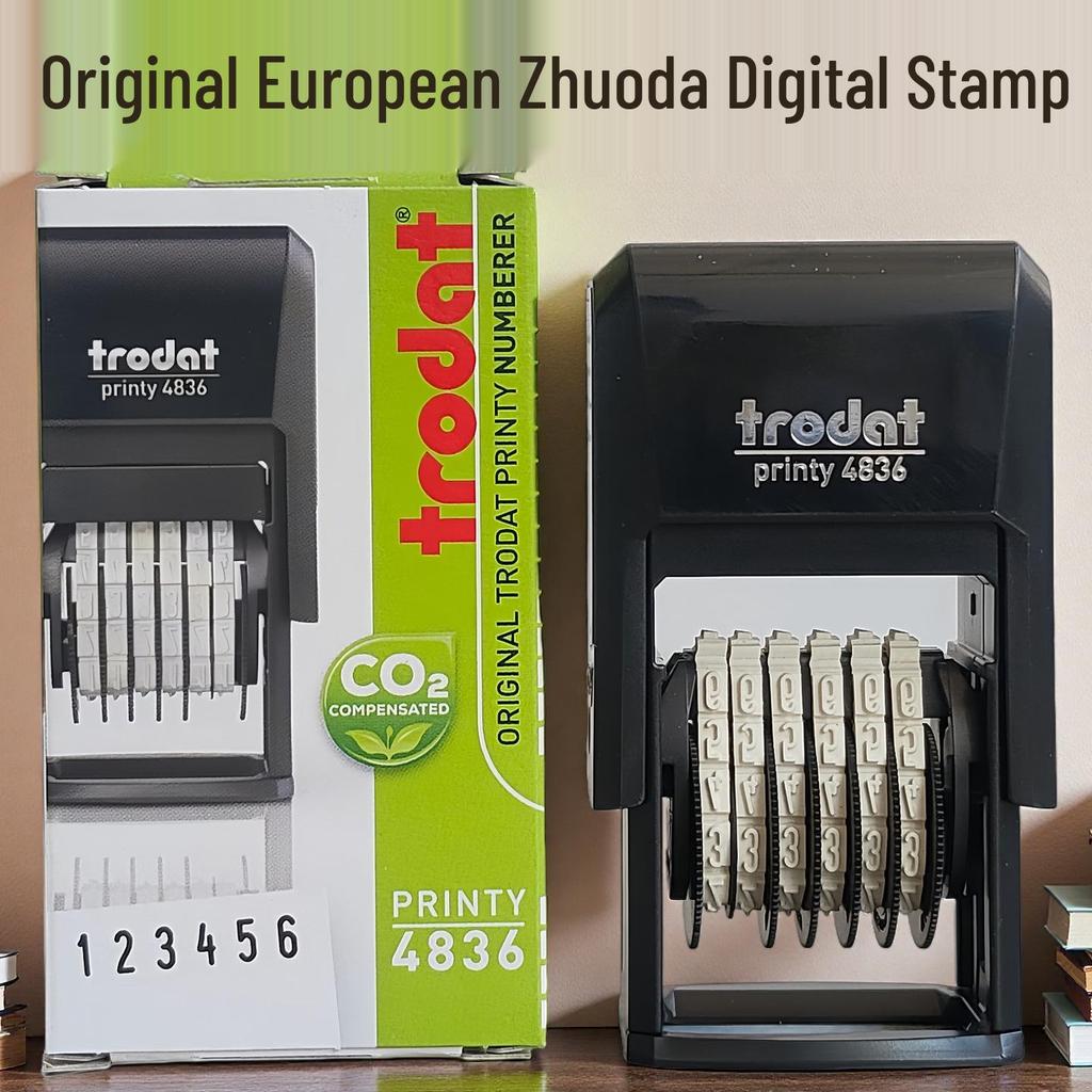 Zhuoda Self-Inking Number Stamp 4836 - Compact 0-9 Date Journal Stamp