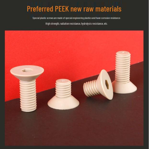 High Temp & Acid/Alkali Resistant PEEK Flat Head Hex Socket Screws M3-M12 Consult as shown