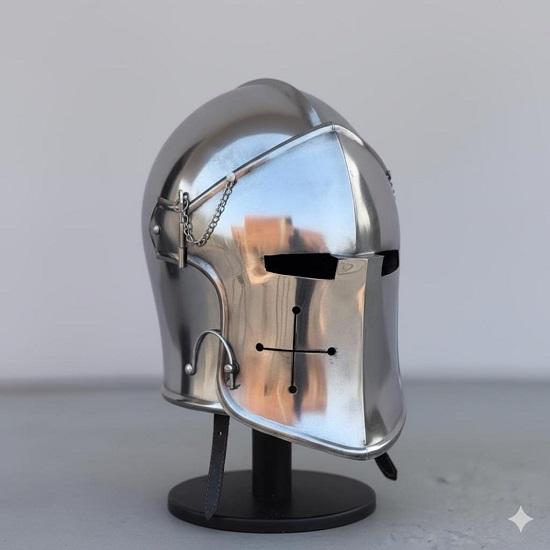 

Средневековый серебряный шлем Барбута, Ручной работы, Средневековый доспешный шлем с кожаным подшлемником, Носимый для косплея, Коллекционный подарок воина на Хэллоуин