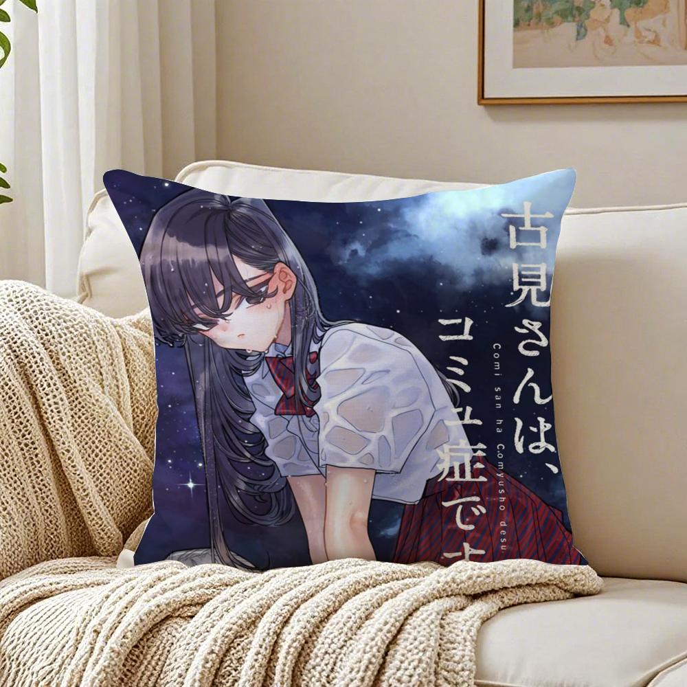 Sweet Comedy Anime K-Komi Can'T Communicate Cushion Cover Linen Pillowcase Soft For Sofa Bed Home Room Decor