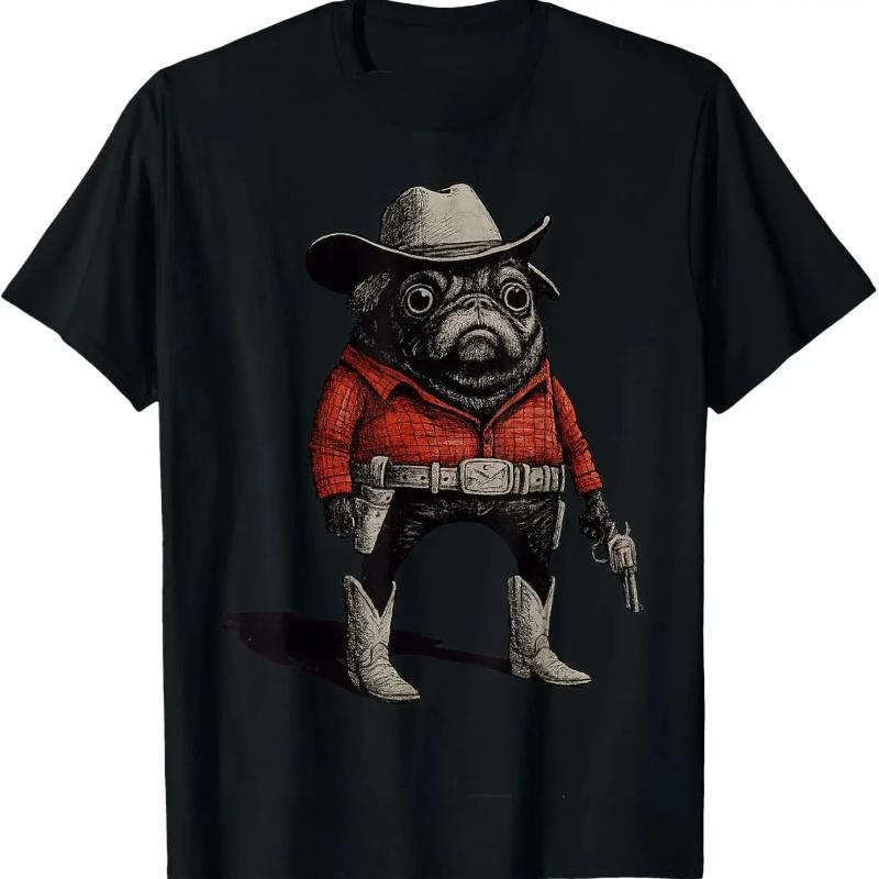 Retro Pug UFO Fun Pattern T-shirt, Humorous Street Style Short Sleeve Women Clothing Fashion Graphic T Shirts Summer Streetwear