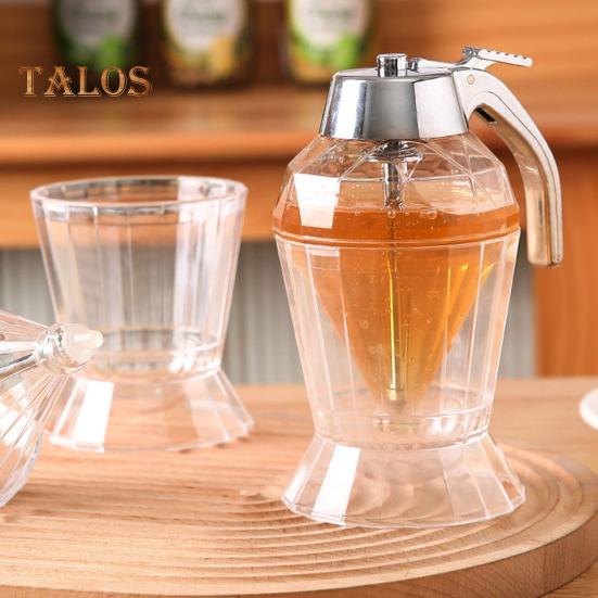 Dispenser per miele da cucina da 180 ml con coperchio in acciaio inossidabile, senza gocciolamento, in vetro, a forma di diamante, dispenser per sciroppo a tenuta stagna, bottiglia di olio d'oliva, salsa, aceto
