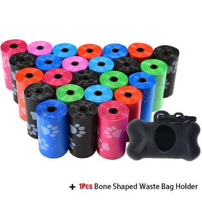 5Roll Pet Poop Bags with Bag Holder Disposable Dog Waste Bags, Bulk Poop Bags with Leash Clip and Bone Bag Dispenser