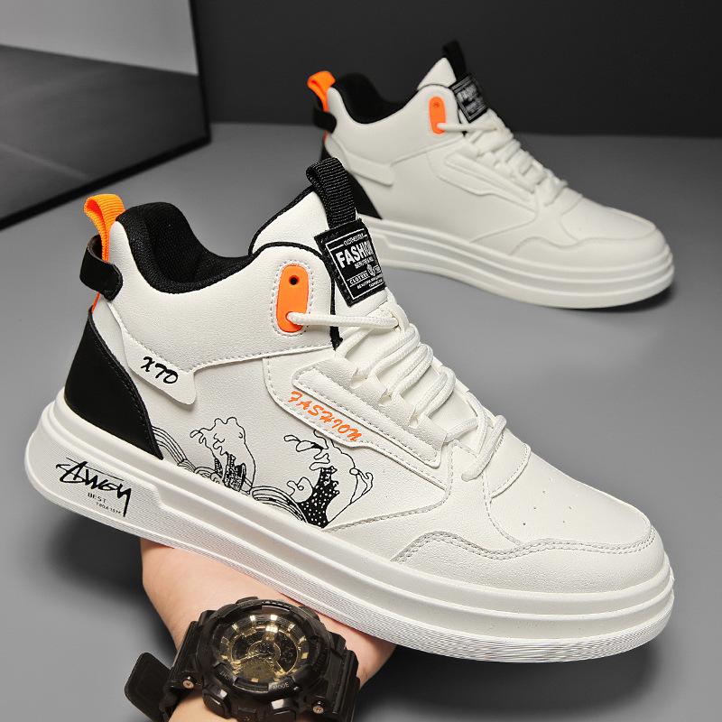 

Men s shoes autumn trend versatile youth high-top board shoes 2024 new leisure sports thick-soled heightening white shoes 39