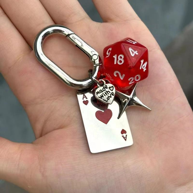 Porte-clés Cœur Rouge Un Dé Dé Charms de Sac Porte-clés de Voiture Exquis Unisexe Décoration de Sac à Dos pour Couple Accessoires Cadeaux