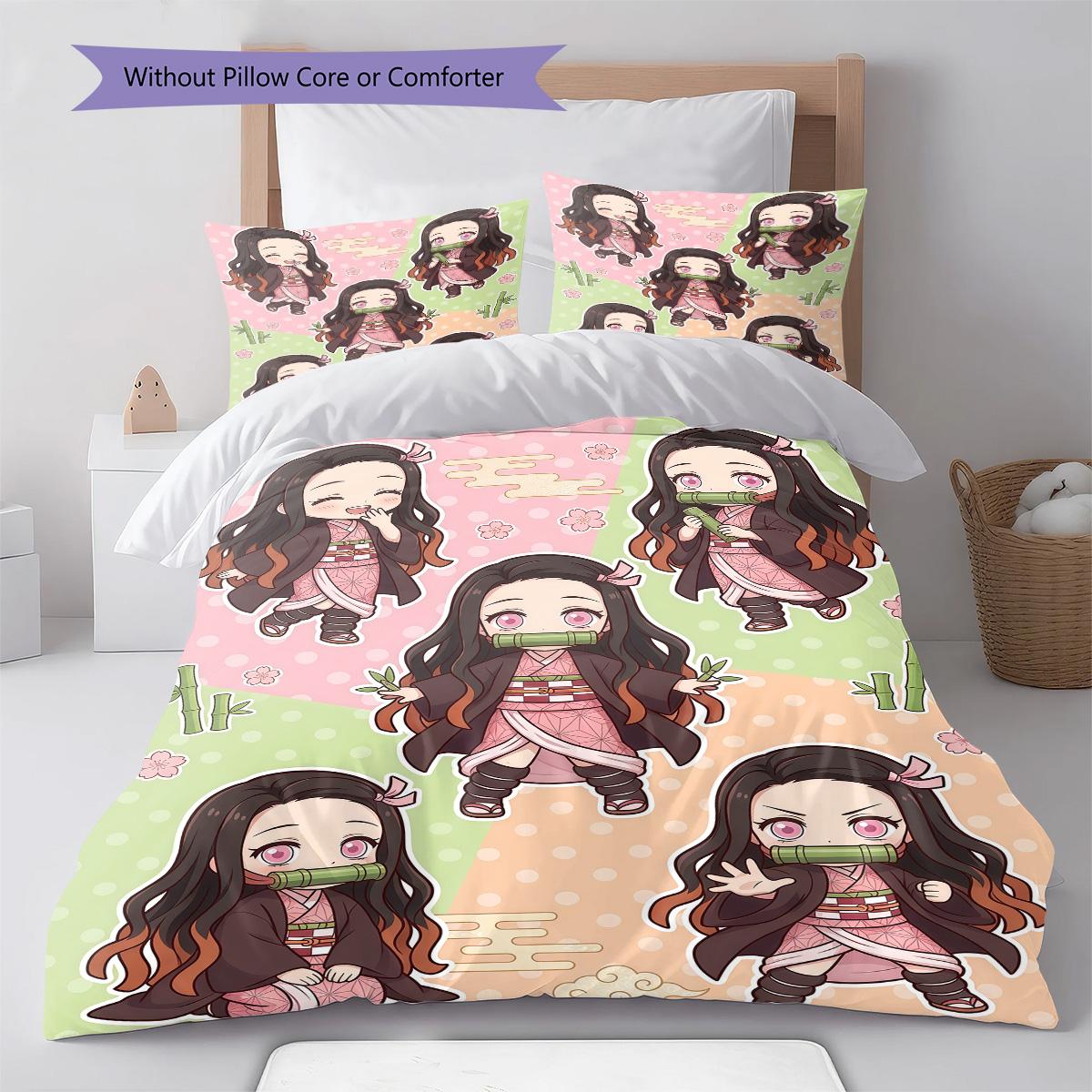 Nezuko Kamado Bettbezug Bettwäsche Set Weicher Deckenbezug Schlafzimmer Heimdekoration Anime -QJY EU Single 135*200cm/53x79in 3pcs gray