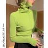 Women's Solid Color High Neck Thumb Hole Turtleneck Sweater - Autumn/Winter Stylish Thick Knit Long Sleeve Base Layer