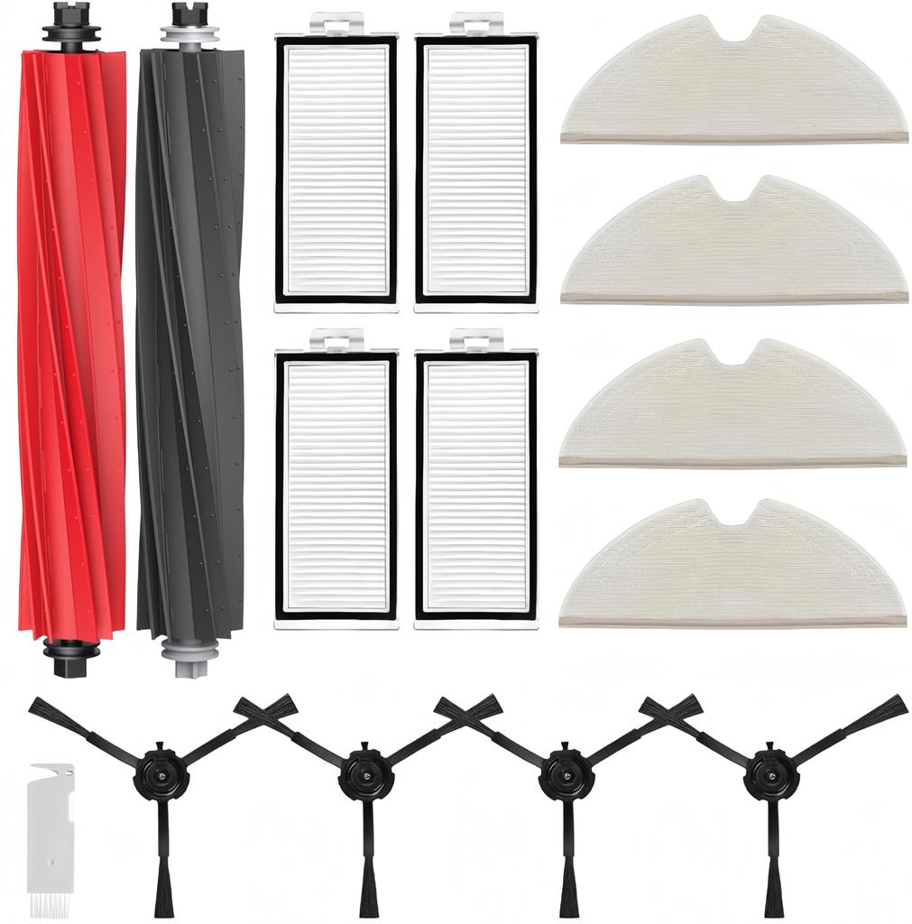 Roborock Q5 Pro/+Q8 Max/+ Robot Vacuum Accessory Kit Replacement Parts: Dual Main Brushes, Mop Cloth Pads, Side Brushes, and HEPA Filter