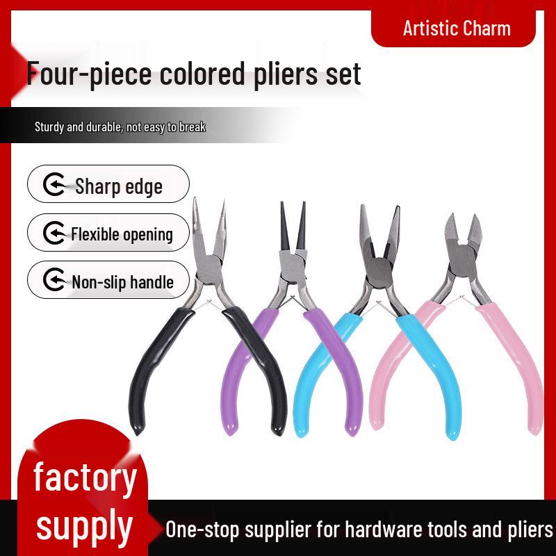 In Stock: Four-Piece Mini Pliers Set - Needle-Nose, Round-Nose, Angled for DIY Wire Wrapping and Beading Needle-nose Pliers