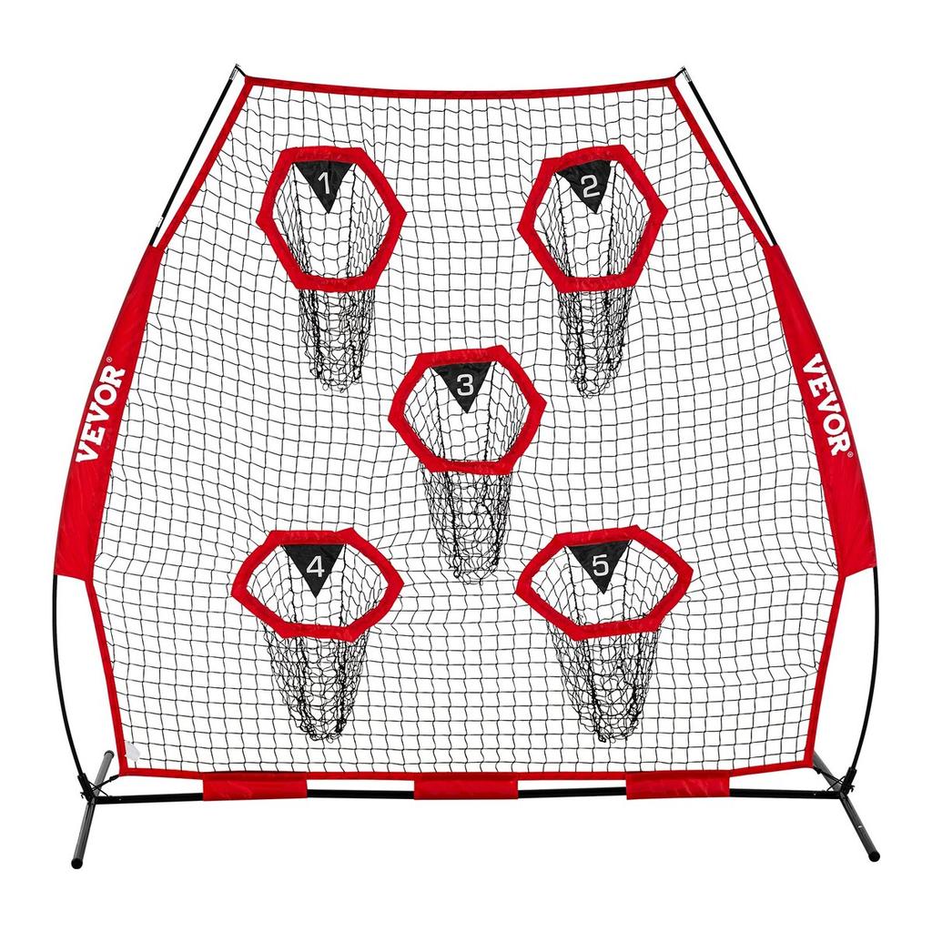 2133.6 X 2133.6mm Football Trainer Throwing Net, Training Throwing Target Practice Net with 5 Target Pockets, Knotless Net Includes Straps and