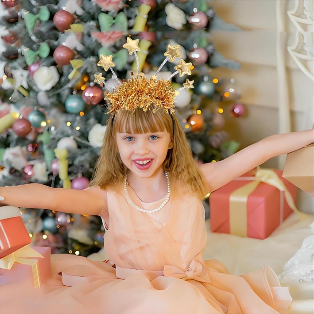 New Years Headband - Gold Star Headband for Women Birthday Holiday Christma News Year's Eve Party Decorations