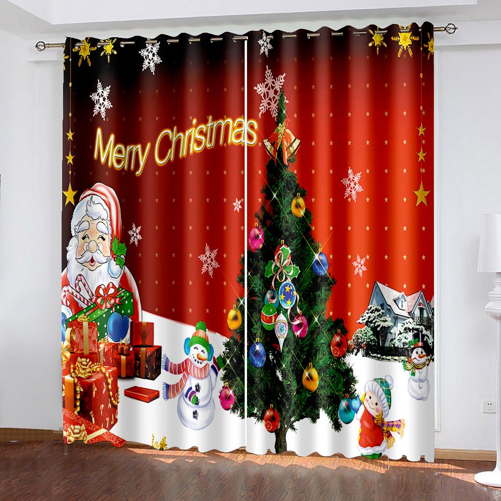 Christmas Golden Bell Polyester Curtains Luxury Living Room Drape for Kitchen Home Decor