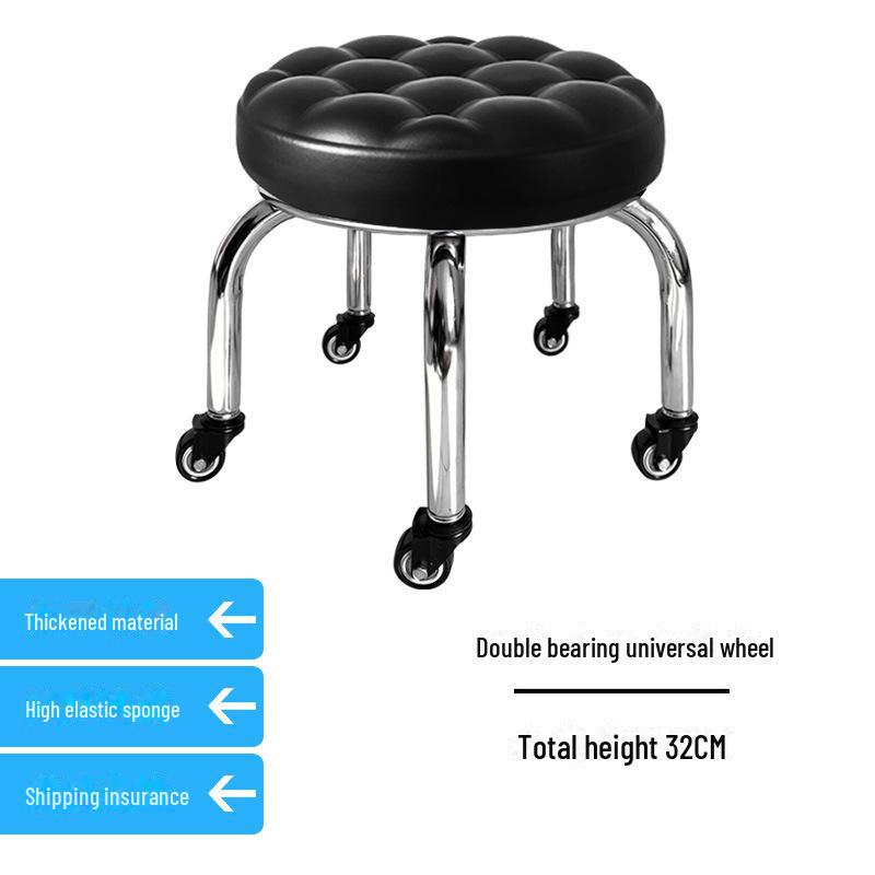 Silent Mobile Beauty Stool with Universal Wheels - Multifunctional, Low-Profile, Round Design for Home or Studio Use.