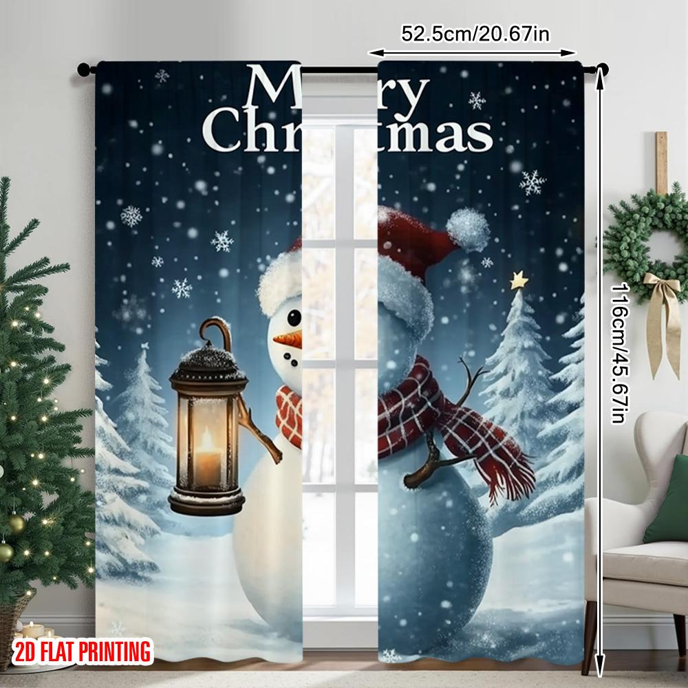 2pcs 2D Flat Printing Christmas Curtains Merry Christmas7 Versatile Durable Polyester Without Electricity Festive Wall Decor