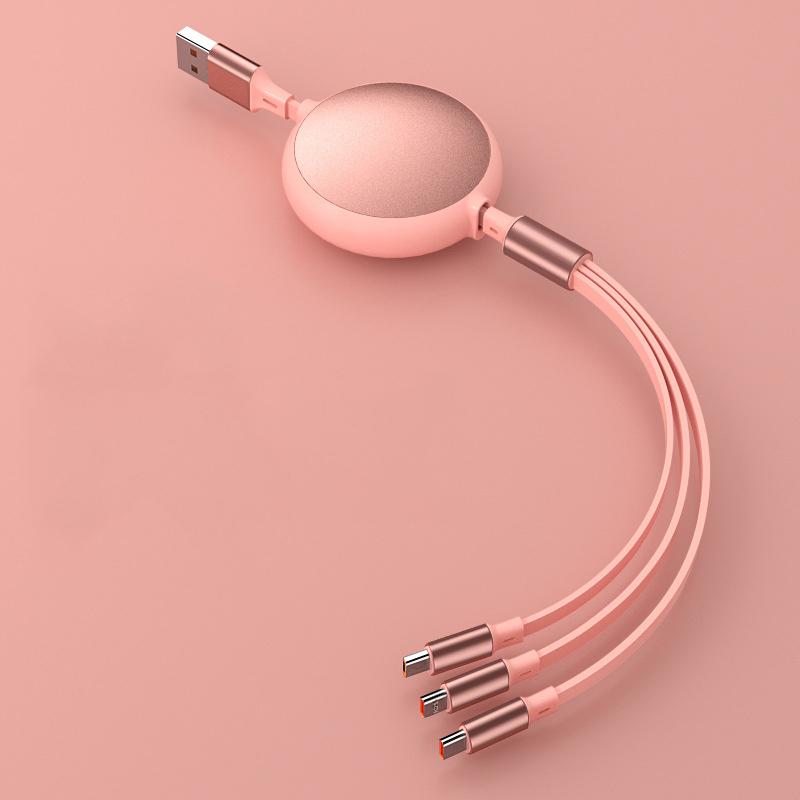 Dropshipping PD 100w Usb Cable 3 In 1 Usb Fast Charging Usb Data Cable Mobile Phone 6a Retractable Charger Cable for Iphone