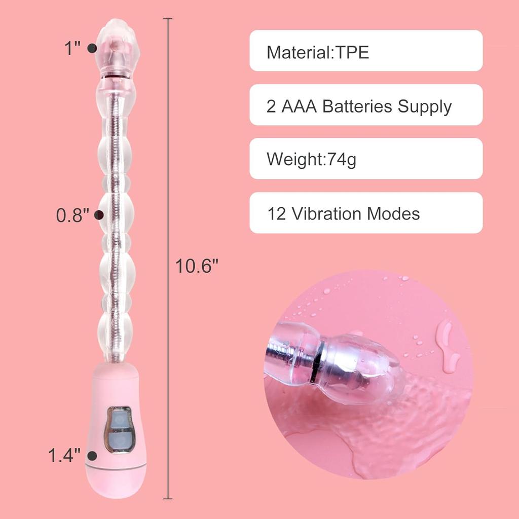 Plug Anal Vibratório com Contas e 12 Modos de Vibração, Massageador de Próstata Flexível, À Prova d'Água, Brinquedo Estimulador Dobrável