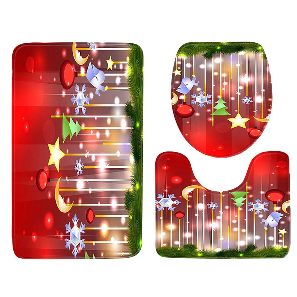 3pcs Christmas Day Non-Slip Bath Mat Bathroom Kitchen Carpet Doormats Decor