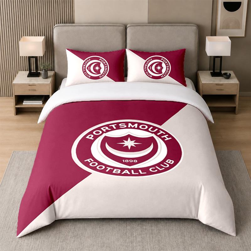 3Pcs Bedding SetPortsmouth FC Soft Bed Sheet and Two Pillowcases Home Bedroom Decor