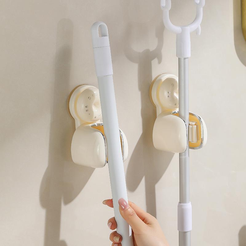 No-Drill Mop Holder Bathroom Mop Hook Suction Cup Wall Mount Broom Holder Wall-Mounted Mop Rack Strong-Hold Mop Stand