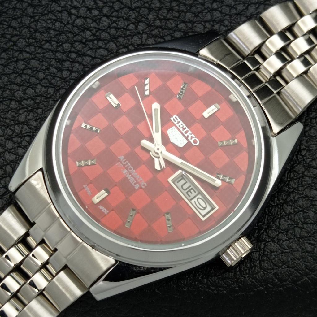 AUTOMATIC SEIKO 5 JAPAN MENS 6309A REFURBISHED RED COLOR DIAL WATCH a440264-9 Sk-a440264-1