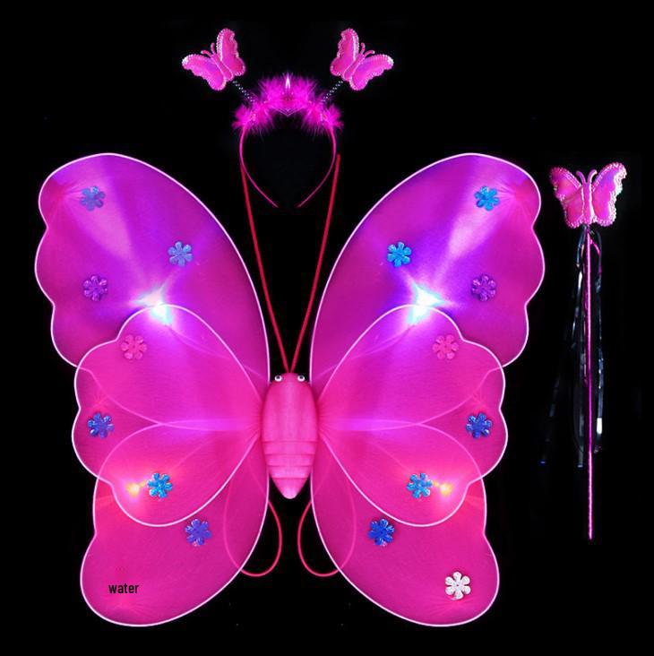 Illuminated Butterfly Wings Set: Light-Up Three-Piece for Children's Performances and Night Markets