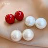 Retro Hong Kong Style Simple Geometric Round Pearl Stud Earrings Temperament Earrings Women