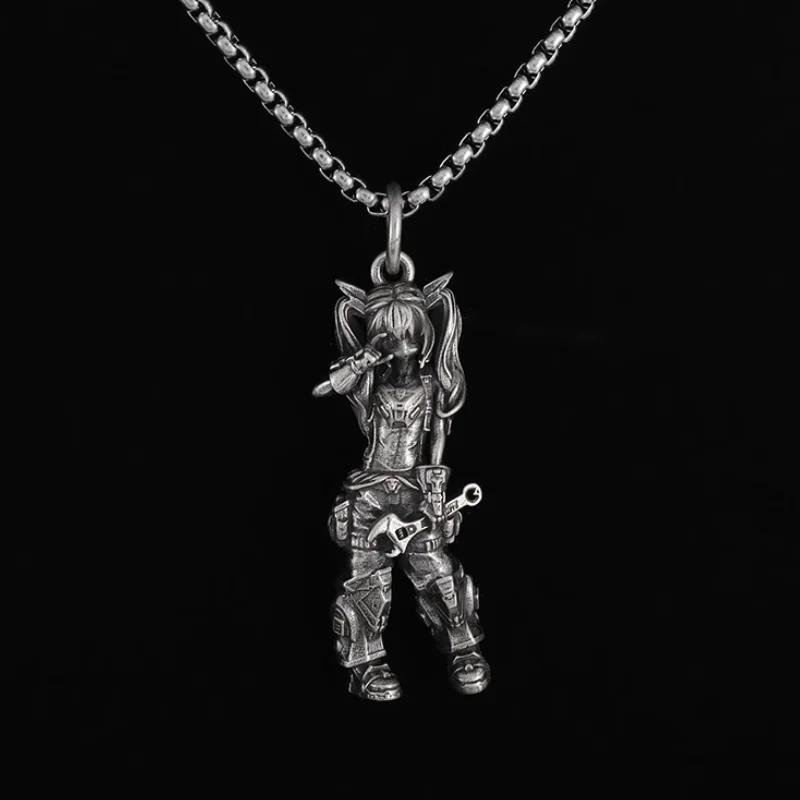 Vintage Punk Biker Girls Pendant Fashion Necklace for Men Women Motorcycle Riding Statement Jewelry Gifts