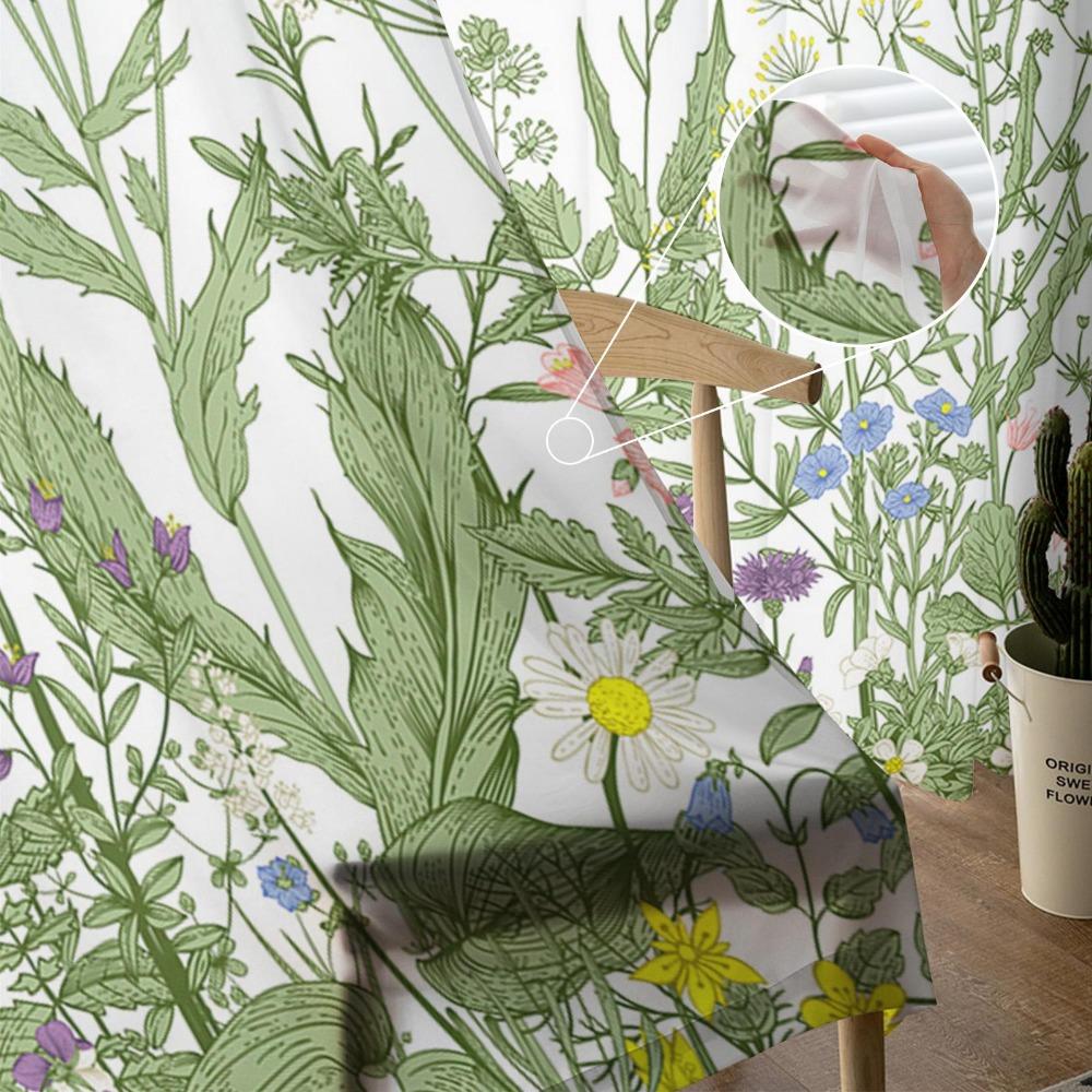 Vintage Herb Plant Flower Sheer Curtains for Living Room Decoration Window Curtains for Kitchen Tulle Voile Organza Curtains